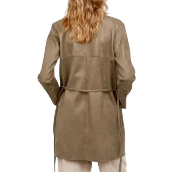 H&M green grey faux suede open front longline coat size 0 - Picture 2 of 7